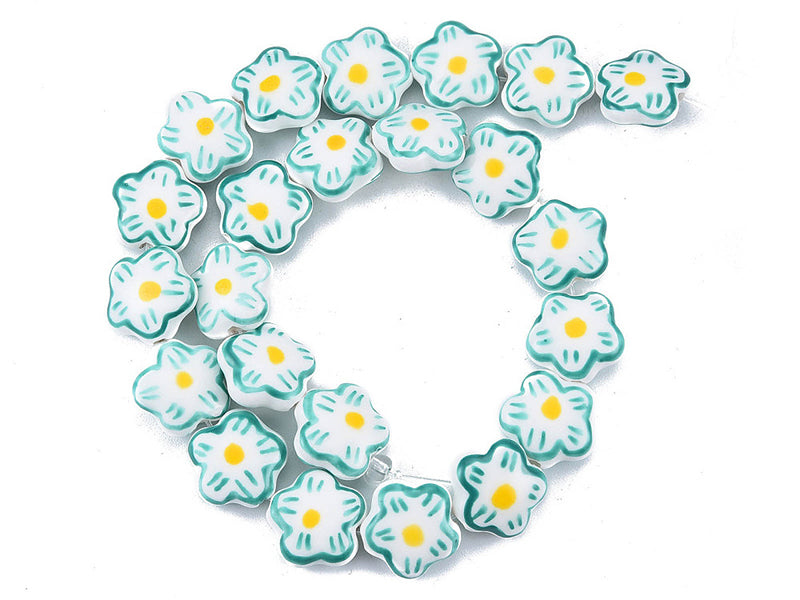 Achat Perle fleur en porcelaine - Bleu - 15 mm