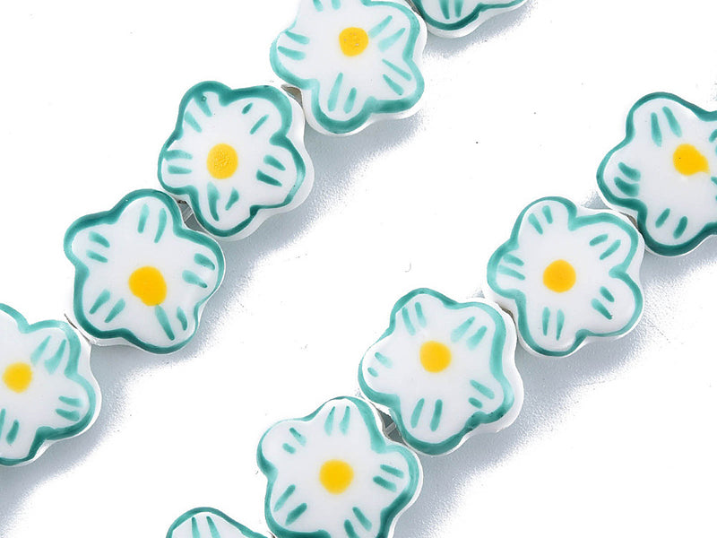 achat Perle fleur en porcelaine - Bleu - 15 mm