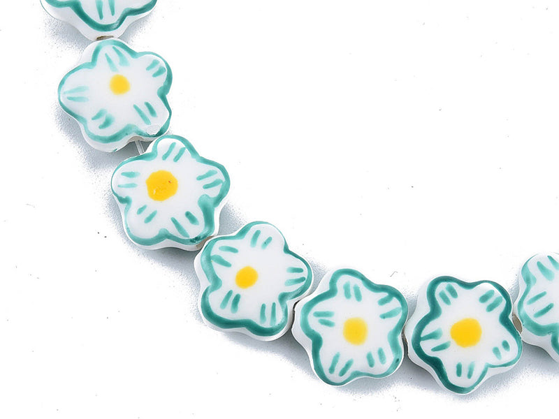 achat Perle fleur en porcelaine - Bleu - 15 mm