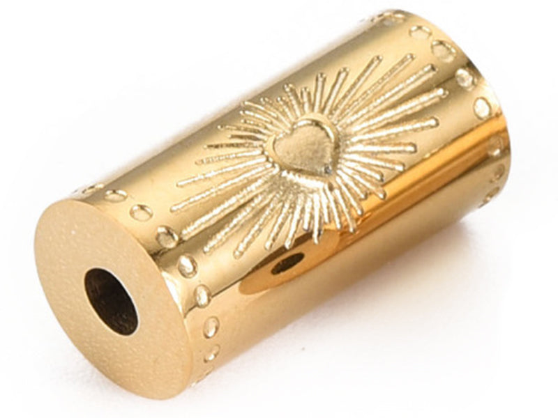 Achat Perle talisman - Colonne avec cœur - Doré à l'or fin 14 K - 12 mm