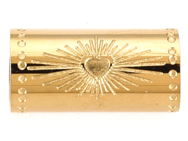 Achat Perle talisman - Colonne avec cœur - Doré à l'or fin 14 K - 12 mm