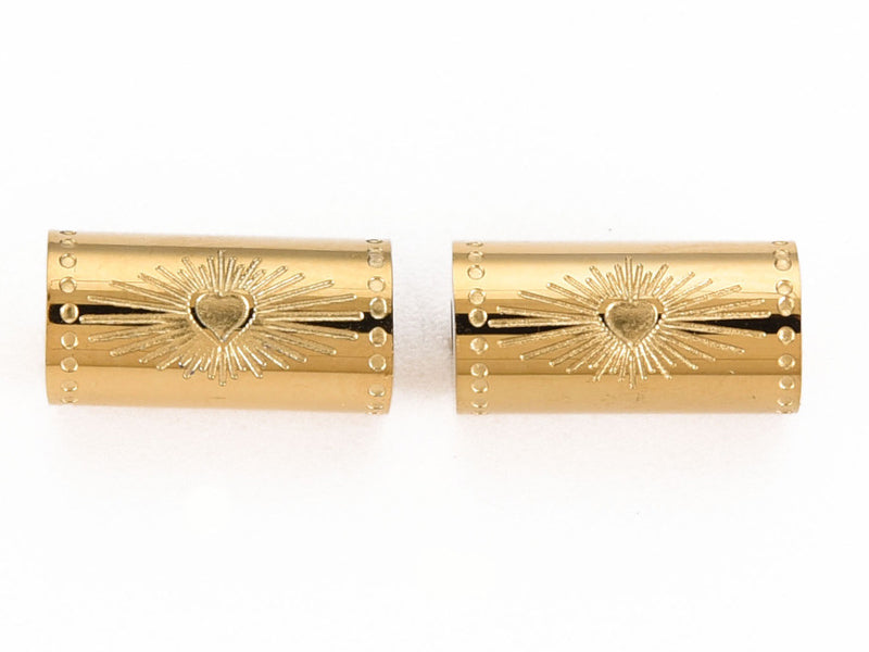 achat Perle talisman - Colonne avec cœur - Doré à l'or fin 14 K - 12 mm