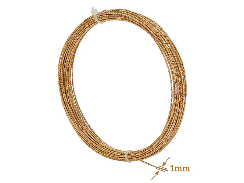 achat 10 mètres de fil de cuivre texturé - doré brillant - 1 mm