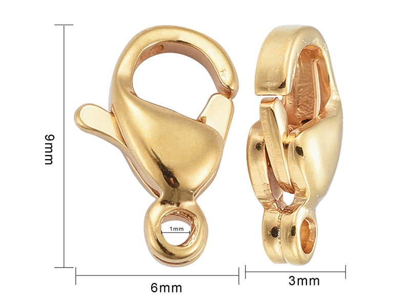 achat Lot de 10 fermoirs mousquetons - Doré à l'or fin 24K - éco pack - 9 x 6 mm