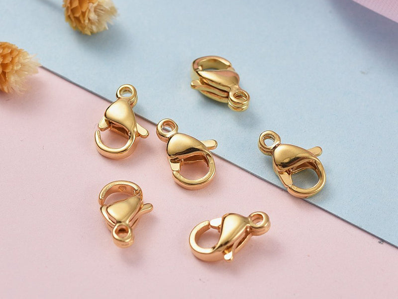 achat Lot de 10 fermoirs mousquetons - Doré à l'or fin 24K - éco pack - 9 x 6 mm
