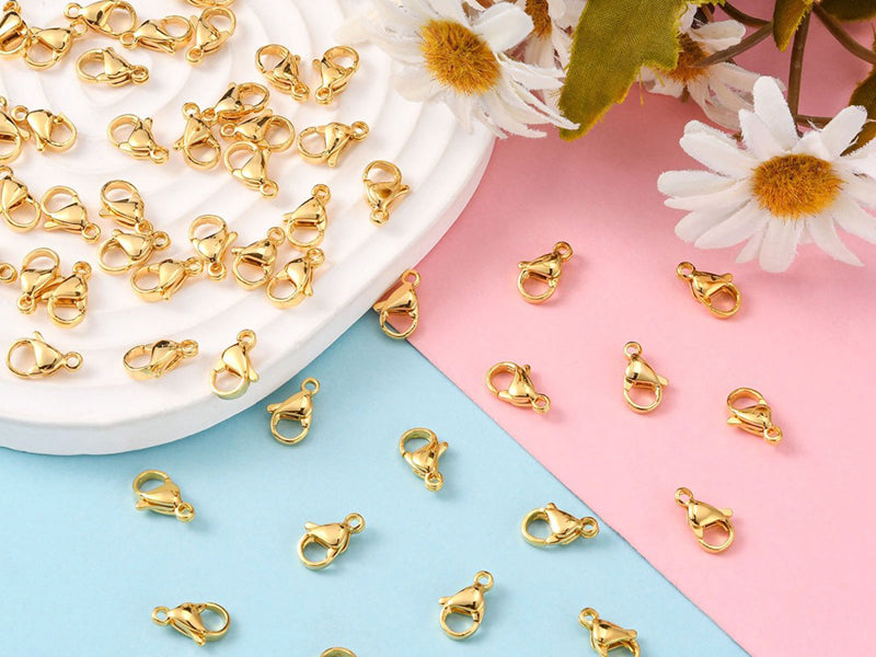 achat Lot de 10 fermoirs mousquetons - doré à l'or fin 24K - éco pack - 11 x 7 mm