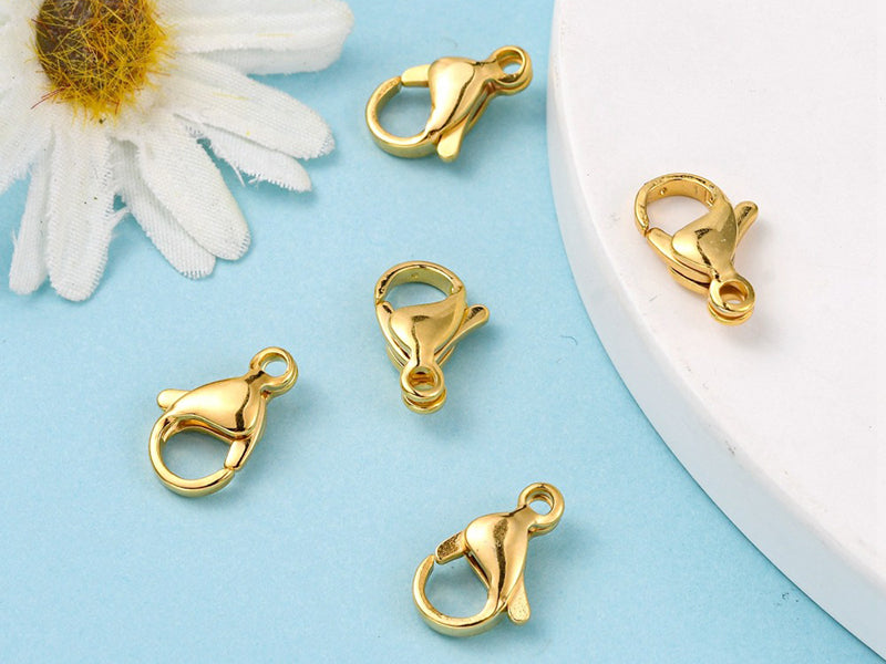 achat Lot de 10 fermoirs mousquetons - Doré à l'or fin 24K - éco pack - 13 x 8 mm