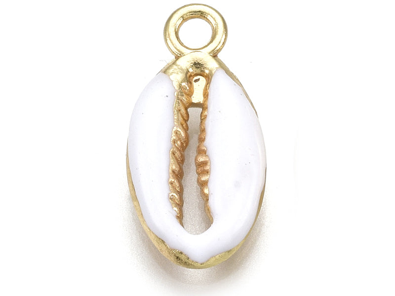 Achat Breloque émaillée et dorée - Coquillage cauri blanc - 17 x 8,5 mm