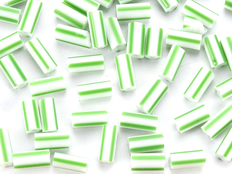 Achat Perles tubes bugles - Rayures vertes - 8 mm - 10 g