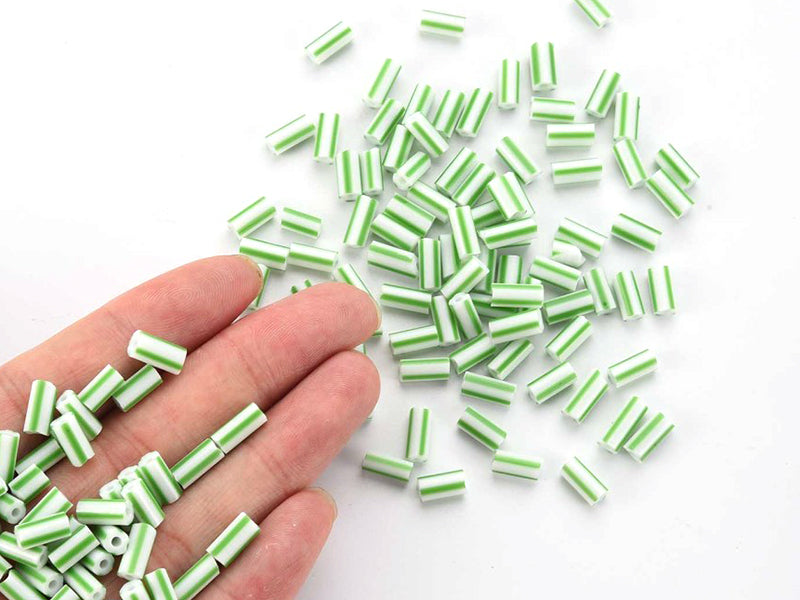 Achat Perles tubes bugles - Rayures vertes - 8 mm - 10 g