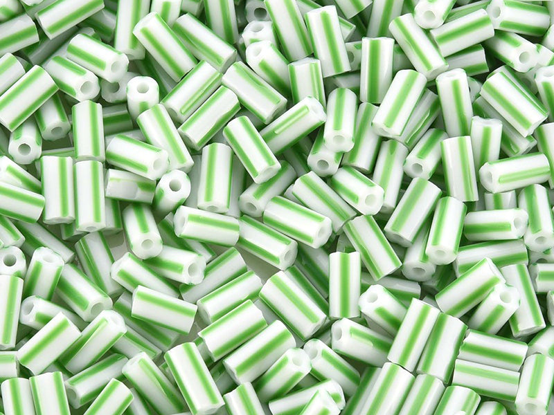 achat Perles tubes bugles - Rayures vertes - 8 mm - 10 g