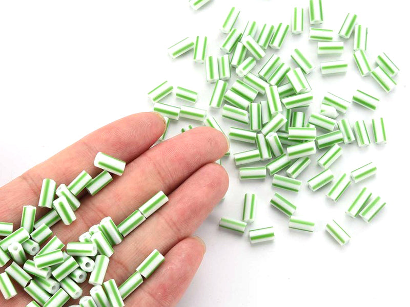 achat Perles tubes bugles - Rayures vertes - 8 mm - 10 g