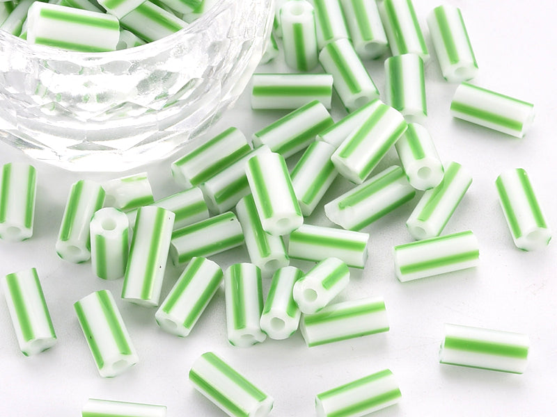 achat Perles tubes bugles - Rayures vertes - 8 mm - 10 g