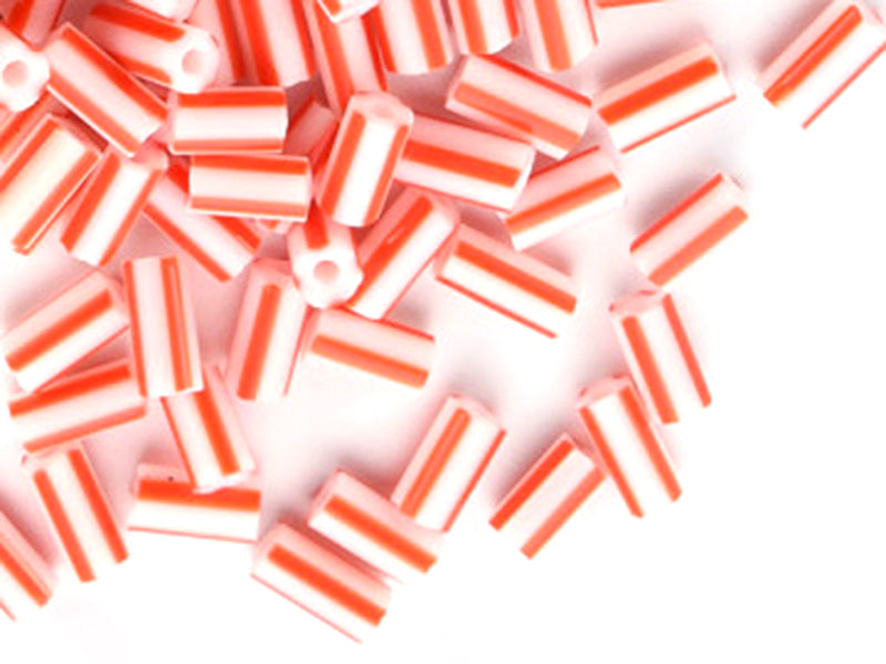 Achat Perles tubes bugles - Rayures rouges - 8 mm - 10 g