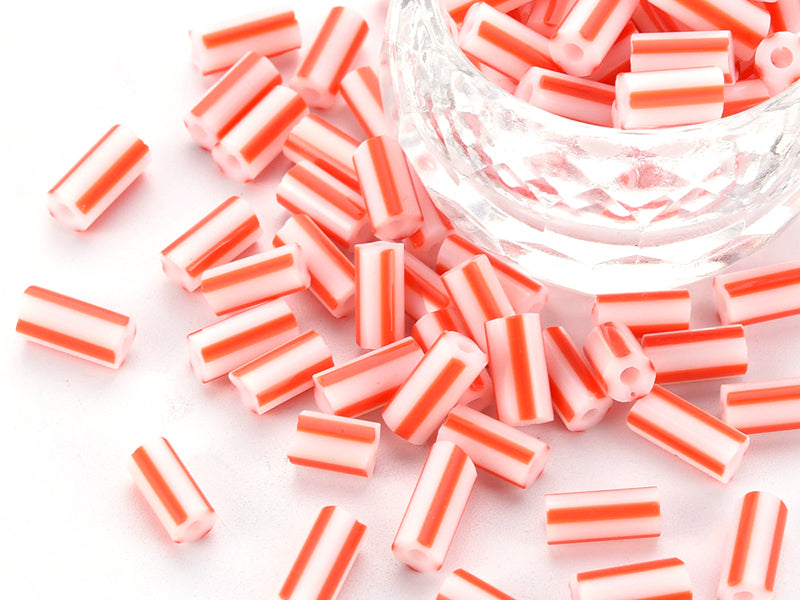 Achat Perles tubes bugles - Rayures rouges - 8 mm - 10 g