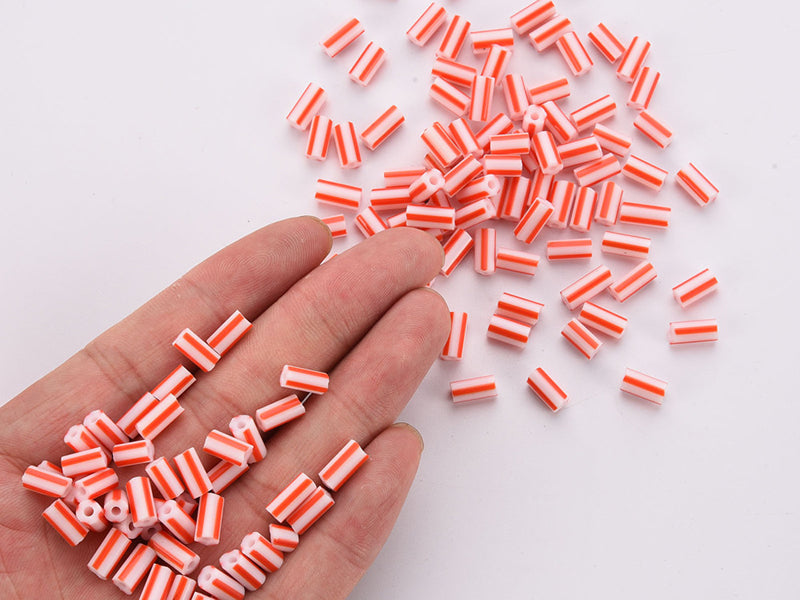achat Perles tubes bugles - Rayures rouges - 8 mm - 10 g