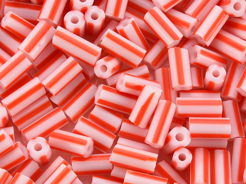 achat Perles tubes bugles - Rayures rouges - 8 mm - 10 g