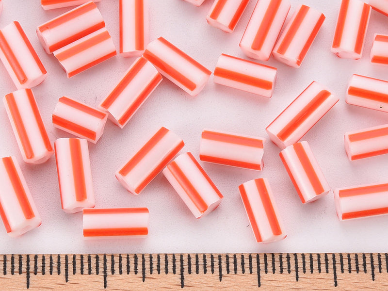 achat Perles tubes bugles - Rayures rouges - 8 mm - 10 g