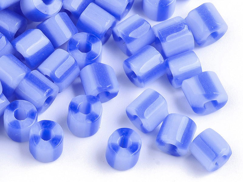 Achat Perles tubes bugles - Rayures bleues - 7 mm - 10 g