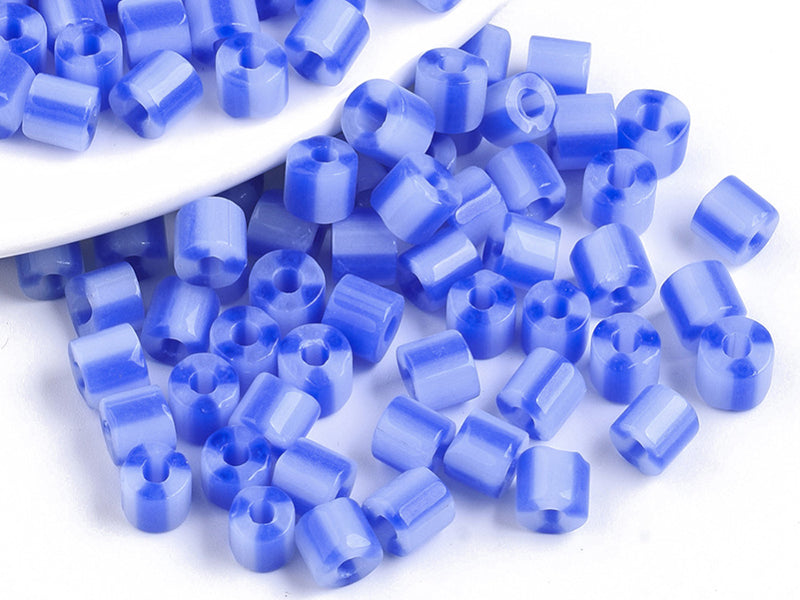 achat Perles tubes bugles - Rayures bleues - 7 mm - 10 g