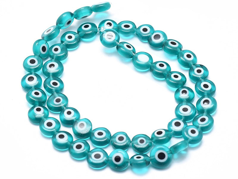 achat Lot de 20 petites perles en verre - œil turc turquoise - 6 x 3 mm