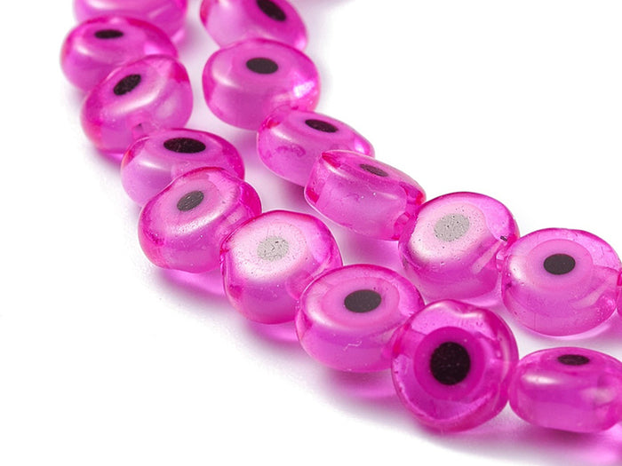 Achat Lot de 20 petites perles en verre - œil turc rose fuchsia - 6 x 3 mm