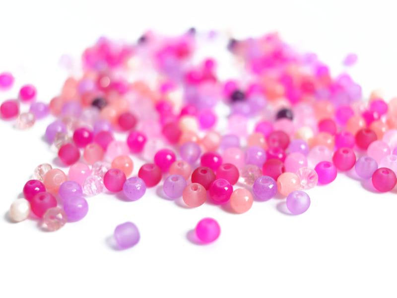 Achat 20 g de perles rondes en verre 4 mm - tons roses