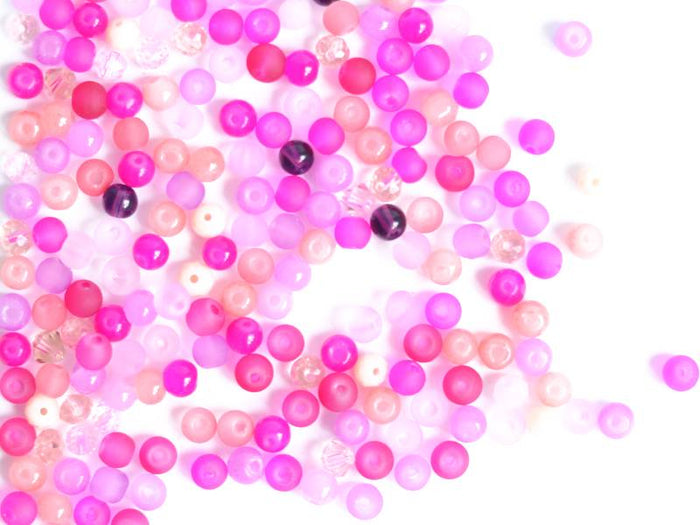 Achat 20 g de perles rondes en verre 4 mm - tons roses