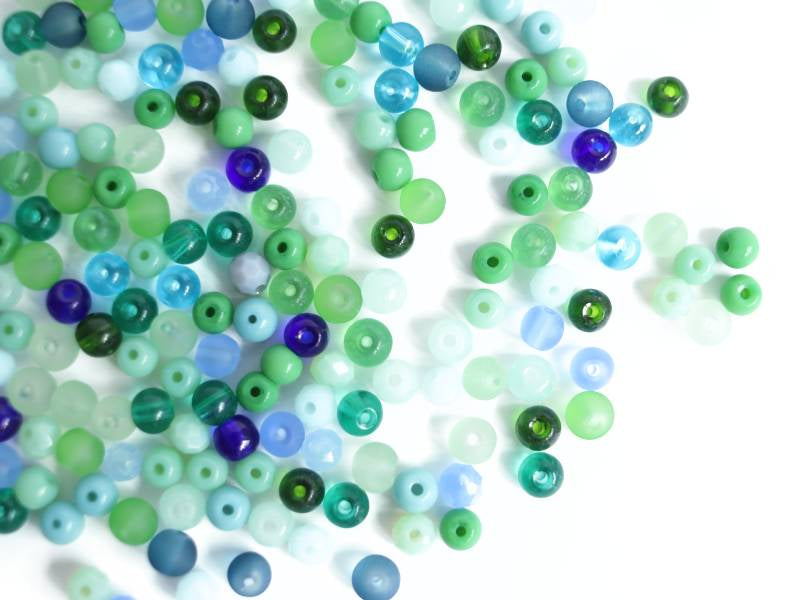 Achat 20 g de perles rondes en verre 4 mm - tons verts