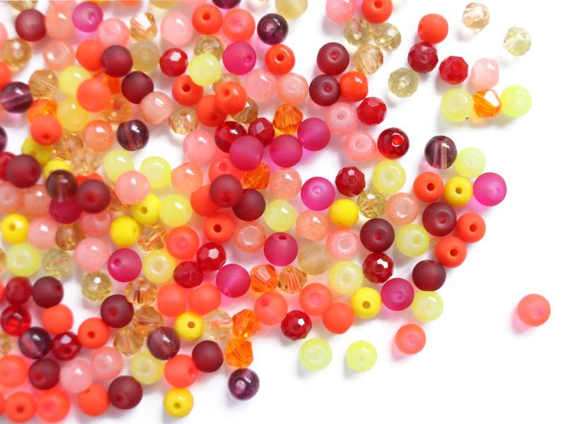 Achat 20 g de perles rondes en verre 4 mm - tons orangés