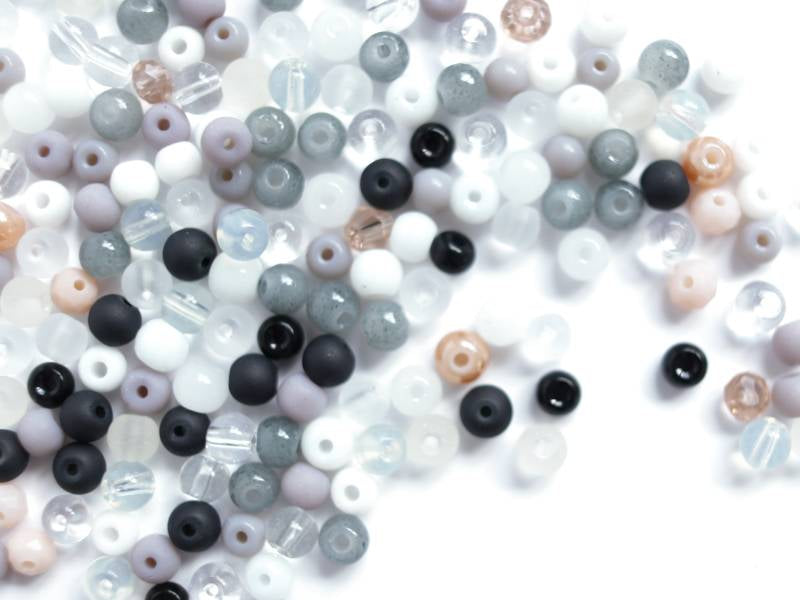 Achat 20 g de perles rondes en verre 4 mm - Tons noir & blanc