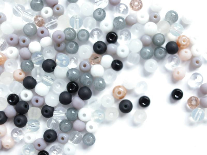 Achat 20 g de perles rondes en verre 4 mm - Tons noir & blanc
