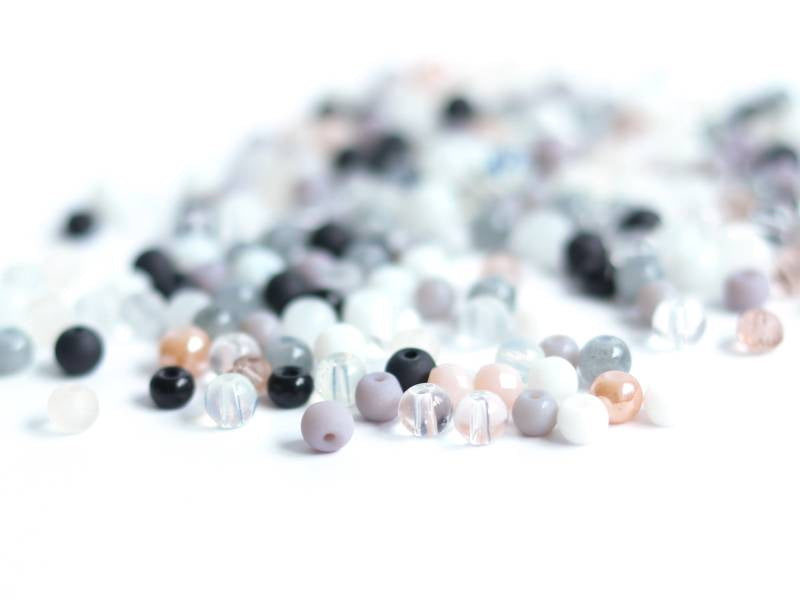 Achat 20 g de perles rondes en verre 4 mm - Tons noir & blanc