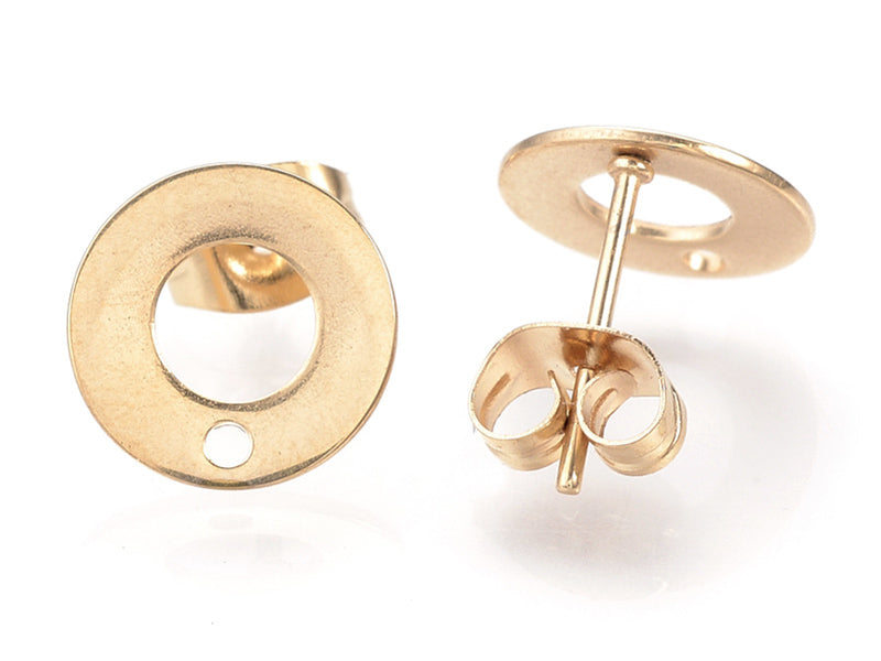Achat Paire de clous d'oreilles donut avec trou - Doré - 10 mm