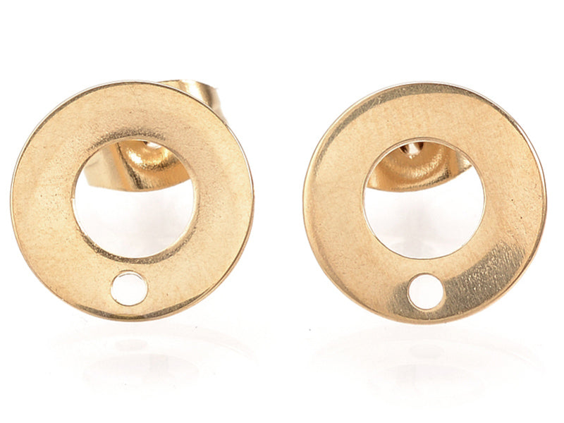 Achat Paire de clous d'oreilles donut avec trou - Doré - 10 mm