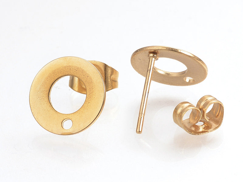 achat Paire de clous d'oreilles donut avec trou - Doré - 10 mm
