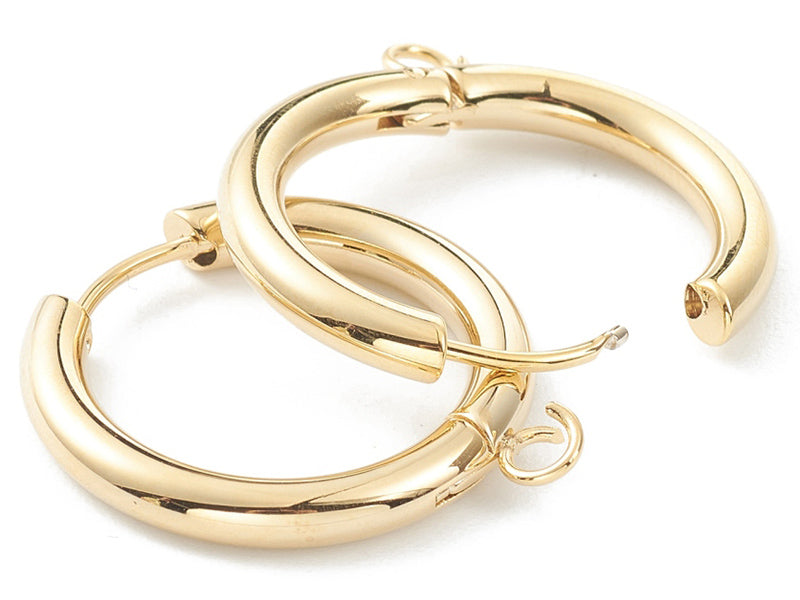 achat Paire de boucles d'oreilles huggie avec anneau - doré à l'or fin 24 k - 25 x 23 mm