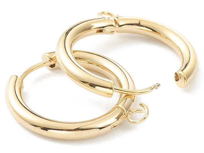 Achat Paire de boucles d'oreilles huggie avec anneau - doré à l'or fin 24 k - 25 x 23 mm