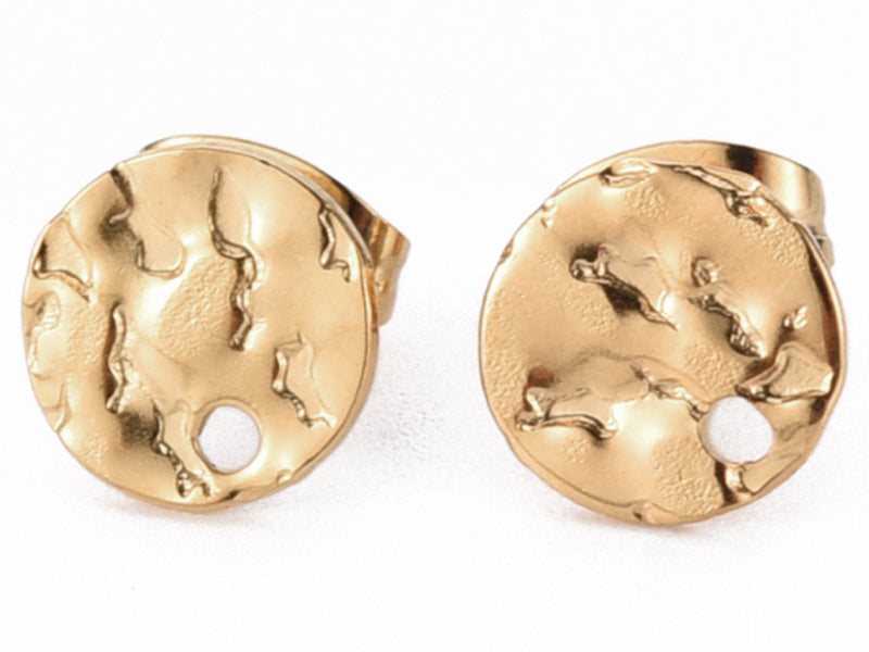 Achat Paire de puces d'oreilles pampille ronde et martelée - doré a l'or fin 18K - 8 mm