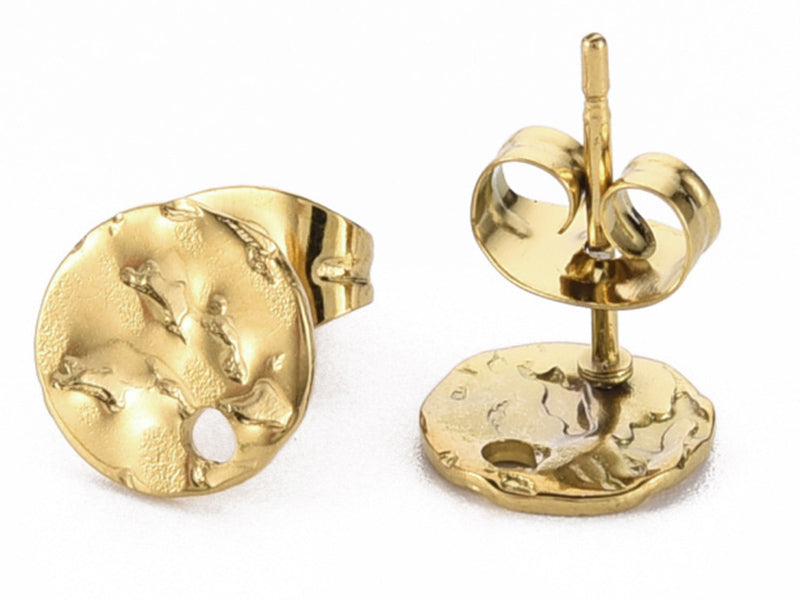 Achat Paire de puces d'oreilles pampille ronde et martelée - doré a l'or fin 18K - 8 mm