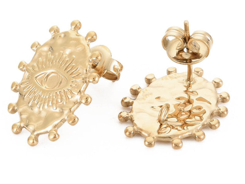 achat Paire de puces d'oreilles ovales ethniques - doré a l'or fin 18K - 19 x 15 mm