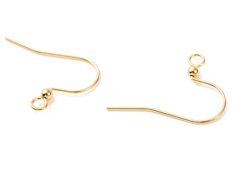 achat Paire de boucles d'oreilles crochet avec petite perle - doré a l'or fin 18K - 17 x 22 mm