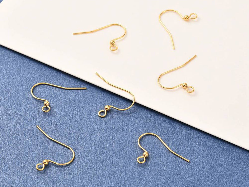 achat Paire de boucles d'oreilles crochet avec petite perle - doré a l'or fin 18K - 17 x 22 mm