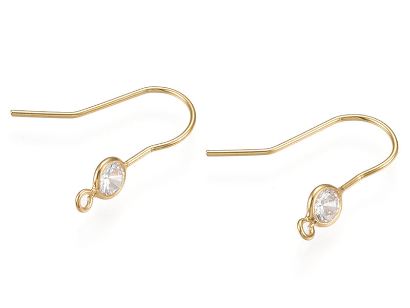 Achat Paire de boucle d'oreille crochet avec strass zircon - Doré a l'or fin 18K - 18 mm