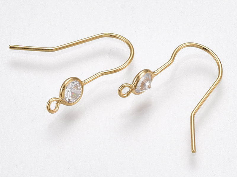 Achat Paire de boucle d'oreille crochet avec strass zircon - Doré a l'or fin 18K - 18 mm