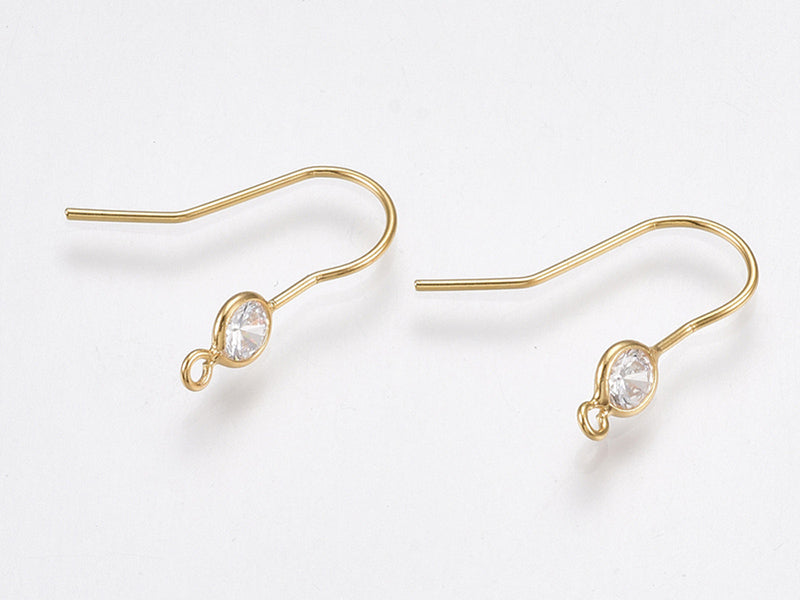 achat Paire de boucle d'oreille crochet avec strass zircon - Doré a l'or fin 18K - 18 mm