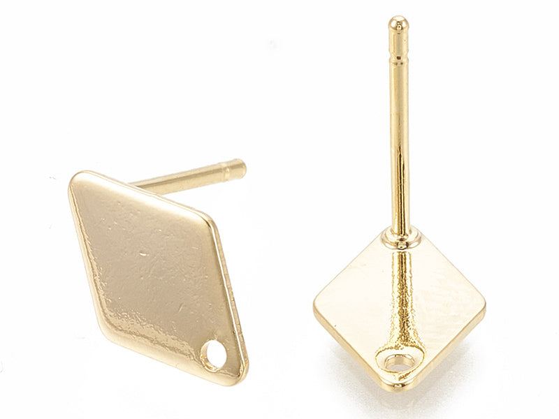 achat Paire de puces d'oreilles losange - doré a l'or fin 18K - 11 x 7 mm