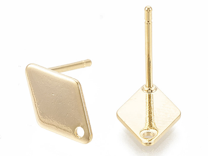 Achat Paire de puces d'oreilles losange - doré a l'or fin 18K - 11 x 7 mm