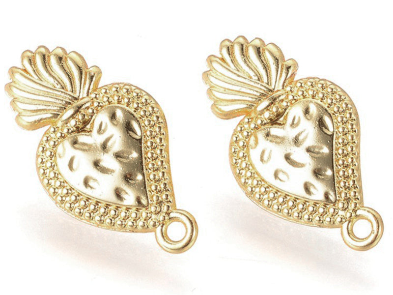 Achat Paire de puces d'oreilles - Cœur ex voeto - Doré - 25 x 13 mm