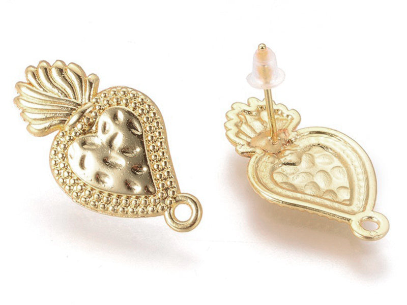 Achat Paire de puces d'oreilles - Cœur ex voeto - Doré - 25 x 13 mm